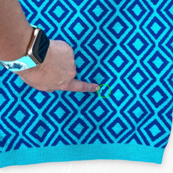 Ann Taylor Loft  Short Sleeve Sweater Geometric Diamond Print Aqua Blue Size XS - Picture 13 of 14